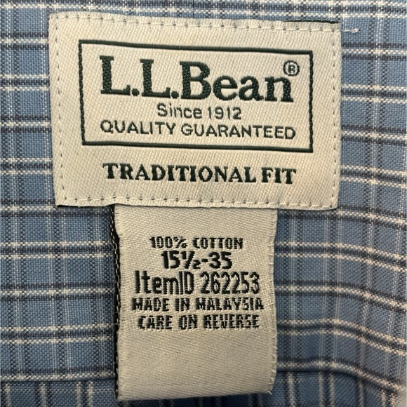L.L.‎ Bean Men's Long-Sleeve Button-Down Shirt Sz 15.5 X 35 Traditional Fit Blue - Picture 3 of 5